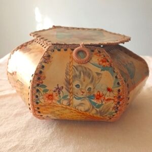 Handmade Laminated Kittens Flowers Cardboard Vanity Box